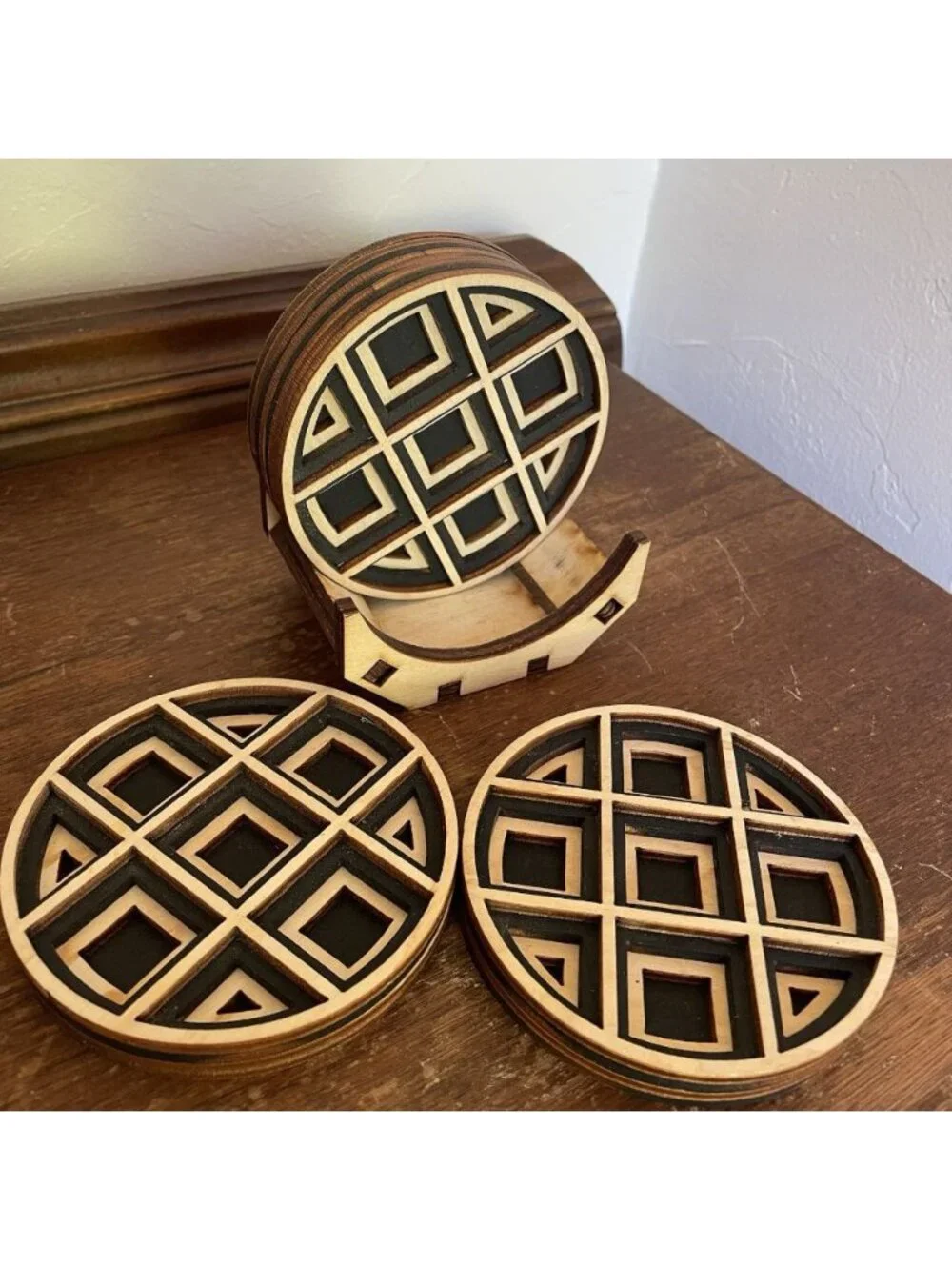 Baltic-by-Design Handmade Wood Coasters Set Of 4 Laser Cut Geometric Artisan